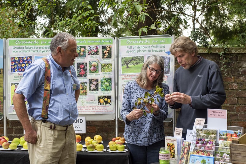 Clive ironmonger (National Trust gardener) with Debra Thornalley and apple expert Martin Skipper/