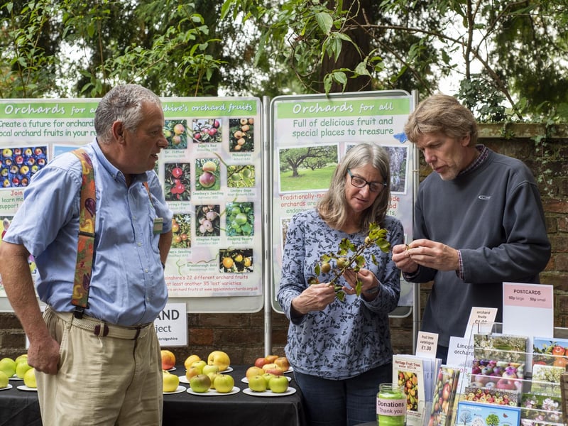 Clive ironmonger (National Trust gardener) with Debra Thornalley and apple expert Martin Skipper/