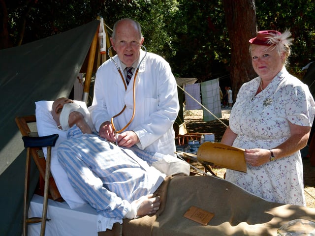 Mike Ayden and Karen Ayden with a Forward Field Dressing Station, owned by Caroline Green and Julie Chandler.