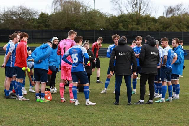 The famous town team talk on the pitch after the game! (Steve W Davies)