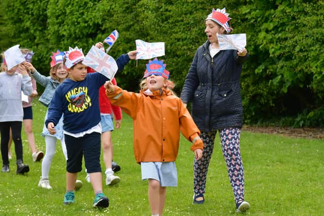Jubilee event at Billingborough Primary School Parade around the sports field