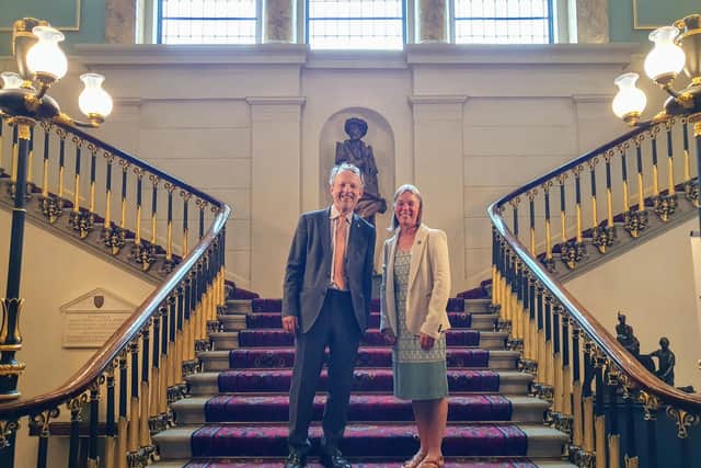 Kate with Simon in the grand splendour of the Fishmongers’ Hall in London.