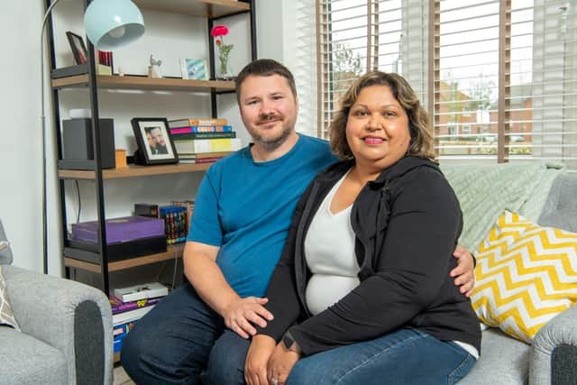 Stephen and Mel Davison inside their living room at Ashberry Homes’ Bourne Springs development in