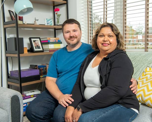 Stephen and Mel Davison inside their living room at Ashberry Homes’ Bourne Springs development in 
