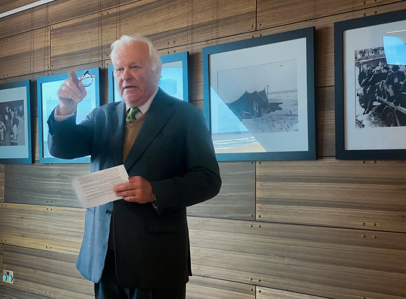 Lord Lieutenant of Lincolnshire Mr Toby Dennis opens the exhibition at the North Sea Observatory in Chapel Point.