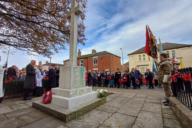 Hundreds of people gathered at the town's war memorial
