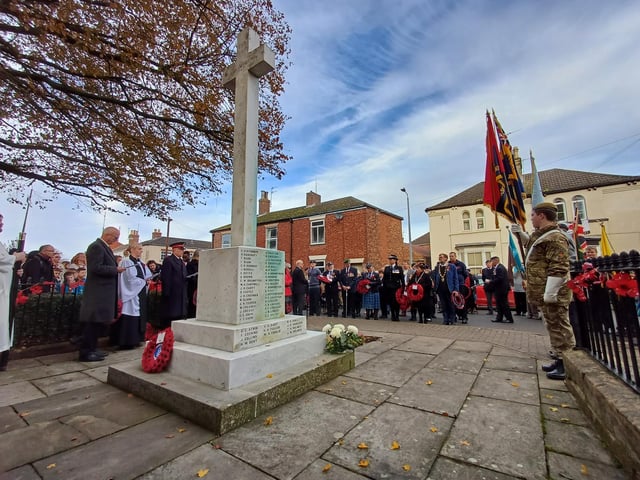 Hundreds of people gathered at the town's war memorial
