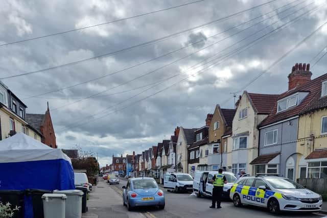 The scene of the 'serious incident' in Grosvenor Road, Skegness as investigations continue.