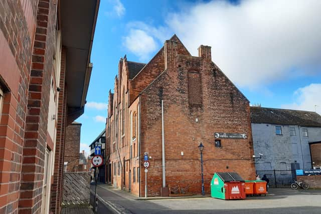 The Gothic rear of Shodfriars Hall.