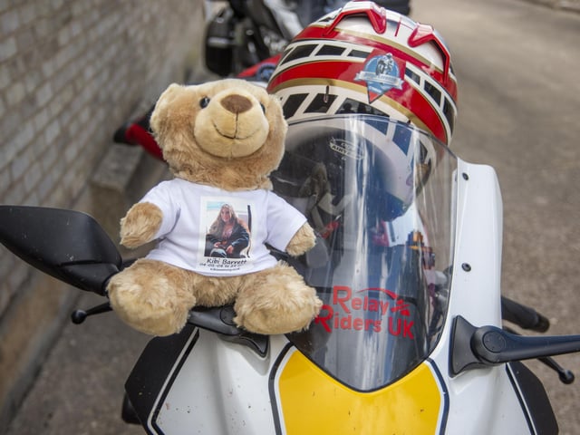 Kibi bear strapped to a bike for the next leg of the relay. Photo: Holly Parkinson