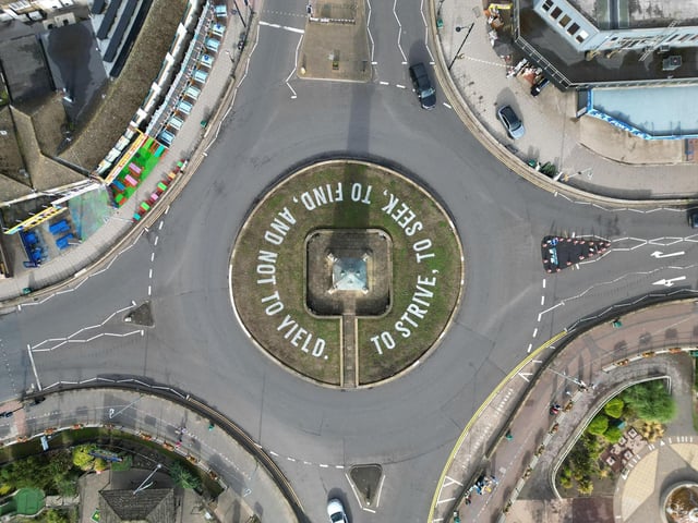 A quote from Lincolnshire poet laureate Alfred Lord Tennyson. Location: Jubilee Clock Tower at the roundabout Lumley Road/Grand Parade, Skegness.