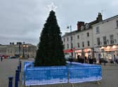 The new Christmas tree in the Market Place pictured before its lights came on.