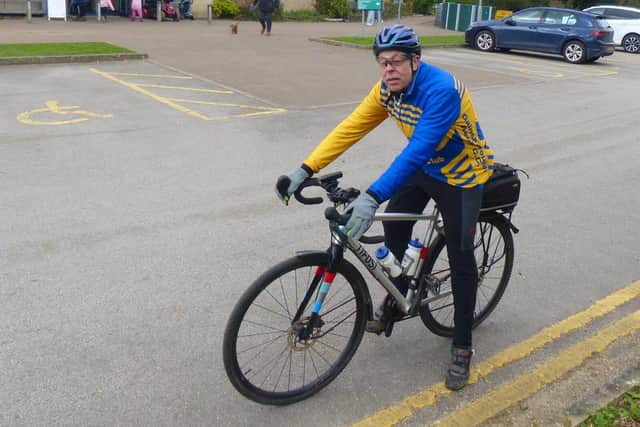 Gainsborough Aegir Cycling Club member Trevor Halstead departing from Whisby Nature Park