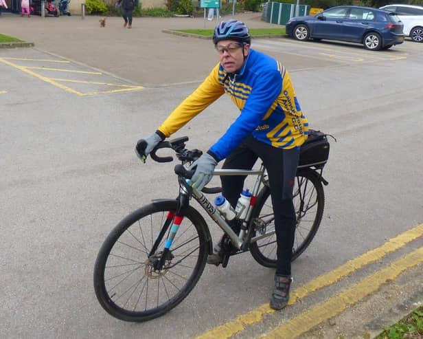 Gainsborough Aegir Cycling Club member Trevor Halstead departing from Whisby Nature Park