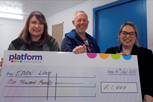 From left - Lisa Fairlie, Director of Housing Operations and Darren Dodds, Community Engagement Officer, from Platform Housing Group, with Claire B from EDAN Lincs.