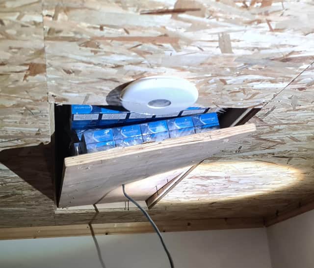 Specialist detection dogs helped find a hide in a ceiling at the shop in Boston.