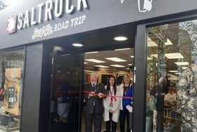 Mayor of Skegness Coun Pete Barry cuts the ribbon at the grand opening of Saltrock in Skegness.