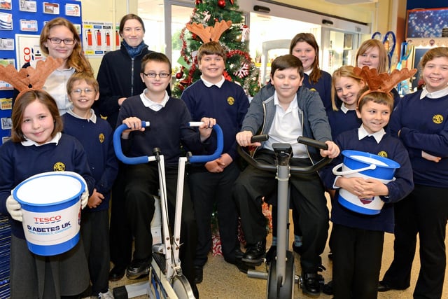 Youngsters from St Lawrence School, Horncastle, taking part in a bikeathon organised by the town's Tesco store in aid of Diabetes UK.