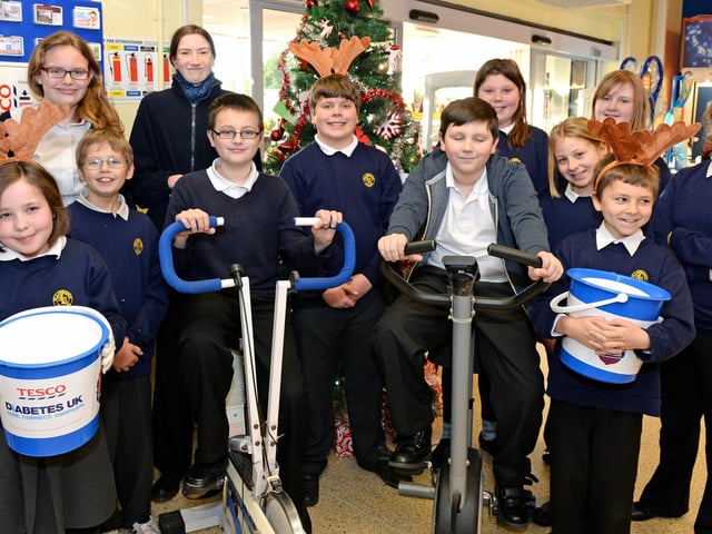 Youngsters from St Lawrence School, Horncastle, taking part in a bikeathon organised by the town's Tesco store in aid of Diabetes UK.