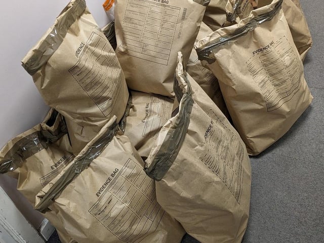 Fourteen evidence sacks of vapes and cigarettes were taken from the shop, according to police. Photo: Lincs Police