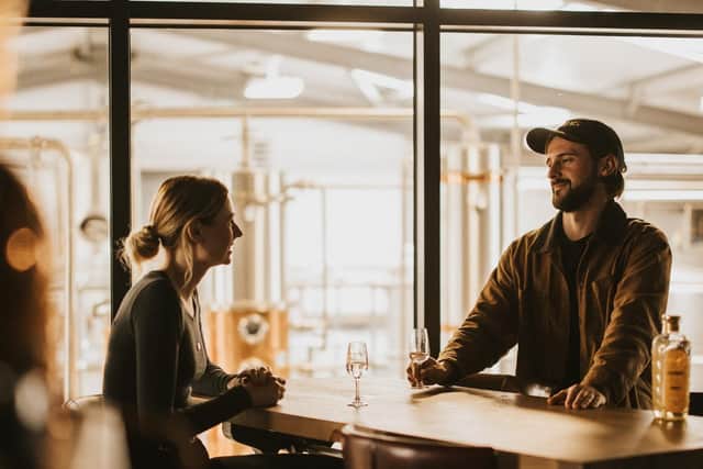 Giraffe Distillery's Amy Conyard with Alex Watson.