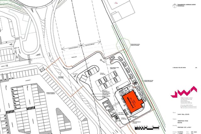 A document submitted as part of the proposals showing the proposed location of the Costa drive thru.