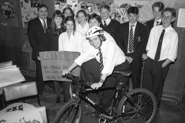 Boston High and Grammar school pupils in Group 10, working with advisor Andy Macgregor (far left) on a bicycle courier project.