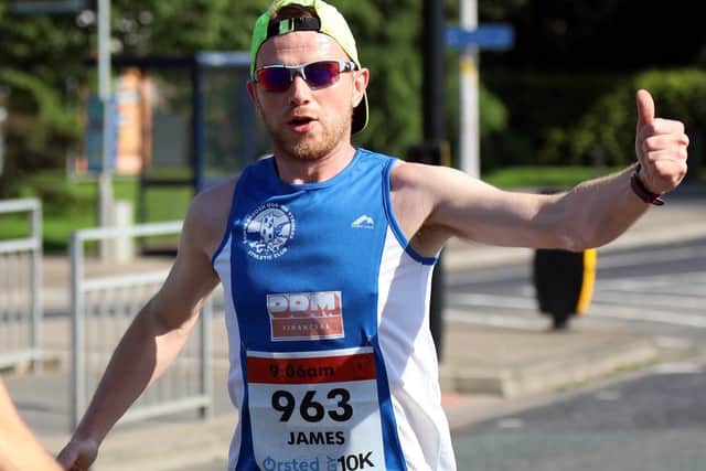 James Croft at the Manchester Marathon, photo taken by John Rainsforth.