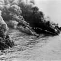 Fires break out following the collision in the North Sea. Photo: Getty Images