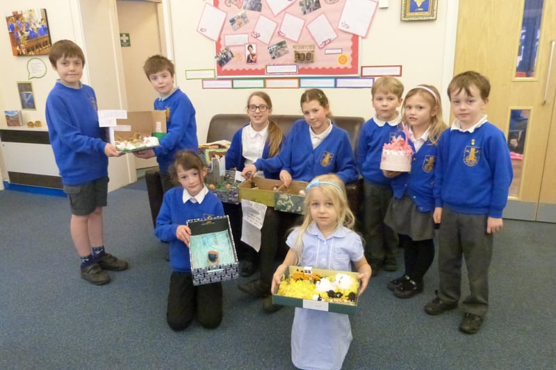 Some of the children at Caistor Primary School who took part in a competition to produce a display of decorated hard-boiled eggs. All competitors received a small chocolate Easter egg and the winners were presented with a large Easter egg. Pictured are Ted and Henry Dixon, Martha Cornell, Frankie Shepherd, William McDonald, Rose Banks, Charlie Haslam and front Ruby Parker and Daisy Liney.