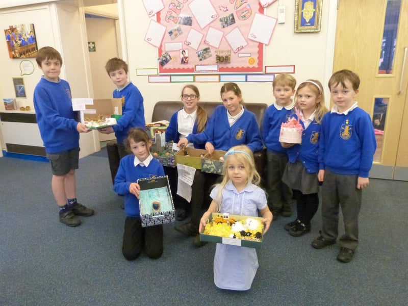 Some of the children at Caistor Primary School who took part in a competition to produce a display of decorated hard-boiled eggs. All competitors received a small chocolate Easter egg and the winners were presented with a large Easter egg. Pictured are Ted and Henry Dixon, Martha Cornell, Frankie Shepherd, William McDonald, Rose Banks, Charlie Haslam and front Ruby Parker and Daisy Liney.
