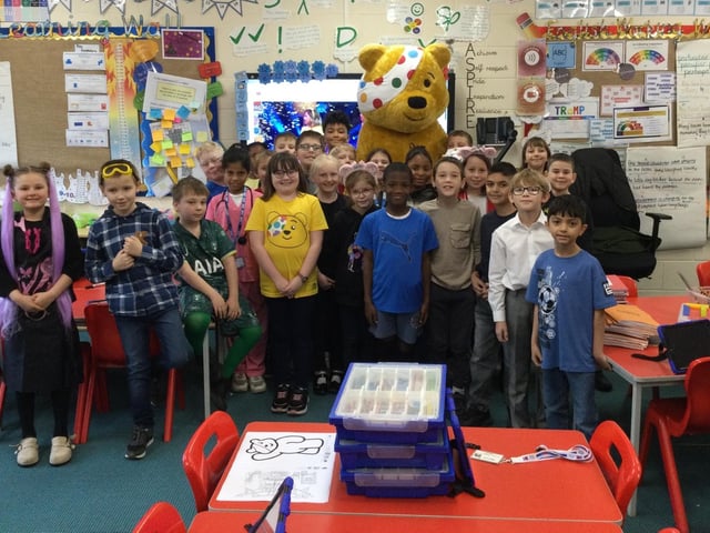 Members of Carlton Road Academy's Year Four Parks class with Pudsey. In addition to a non uniform day, the school also took part in the Challenge 25 effort, with each class having to challenge themselves to do something for 25 minutes or 25 times. Year Four sang 25 minutes of songs in a row. All told, the school raised £641.64 for Children in Need.