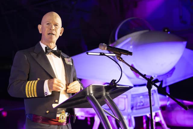 Station commander, Group Captain Andy Hampshire, welcomes guests to the CAFTAS at RAF Coningsby. (PHOTO BY: Sgt Nicholas Egan/RAF)