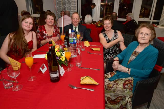 L-R Victoria Pearson, Gillian Pearson, Chris Robinson, Daphne Robinson and Cherry Swindells - resident.