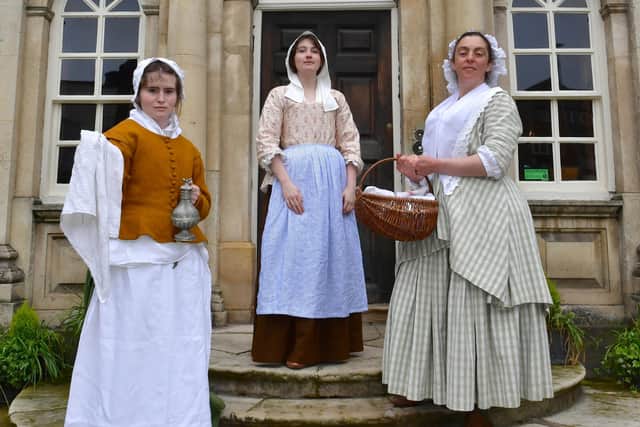 Period costumes: Willow Germaine - volunteer from Boston High School, Ketherine Briggs - activities consultant for National Lottery Heritage Fund Project, and Kathy Hipperson of Time Will Tell Theatre.