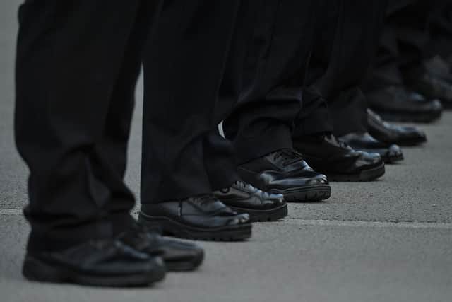 Stock photo of Metropolitan Police officers boots during a Metropolitan Police passing out parade for new officers at Peel House in Hendon.