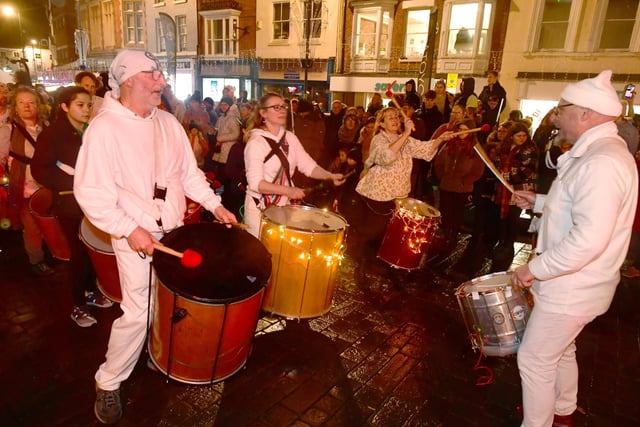 Drummers leading the Illuminate Parade.