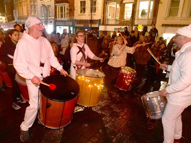 Drummers leading the Illuminate Parade.