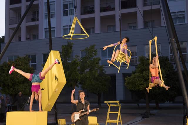 All female Spanish troupe, Rojo Telon will perform musical aerial circus show at the finale of the fringe opening weekend weekend of RiverLight on Sunday, June 16.