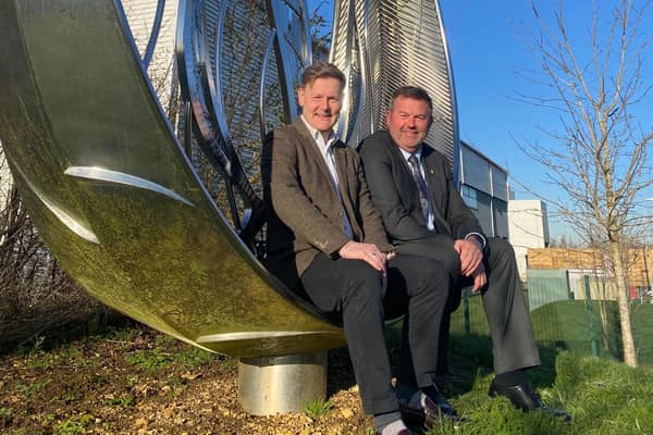 Schroders Greencoat's Hugh Unwin (left) with Cllr Richard Wright, Leader of North Kesteven District Council at the Sleaford Renewable Energy Plant