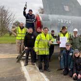 Volunteers Chris Johnson, Josh Mortimer (with Champagne bottle) Dave Smith, Andy 'Monty' Burden, Charles Ross (Lightning Association Chairman), Jolyon Andrew Barfield, Jon Dean, Steve Baker, Will Grant Giles, Graham Harness. Front Row: Cody Giles and Molly Grant Giles.