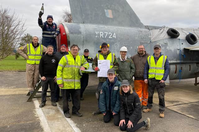 Volunteers Chris Johnson, Josh Mortimer (with Champagne bottle) Dave Smith, Andy 'Monty' Burden, Charles Ross (Lightning Association Chairman), Jolyon Andrew Barfield, Jon Dean, Steve Baker, Will Grant Giles, Graham Harness. Front Row: Cody Giles and Molly Grant Giles.