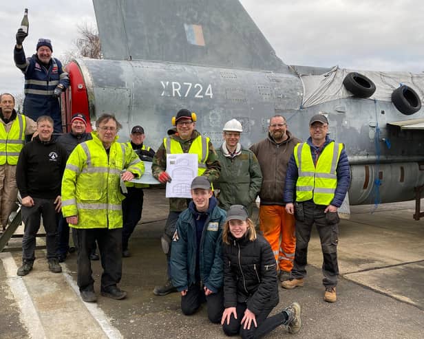 Volunteers Chris Johnson, Josh Mortimer (with Champagne bottle) Dave Smith, Andy 'Monty' Burden, Charles Ross (Lightning Association Chairman), Jolyon Andrew Barfield, Jon Dean, Steve Baker, Will Grant Giles, Graham Harness. Front Row: Cody Giles and Molly Grant Giles.