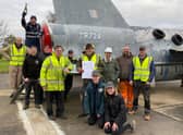 Volunteers Chris Johnson, Josh Mortimer (with Champagne bottle) Dave Smith, Andy 'Monty' Burden, Charles Ross (Lightning Association Chairman), Jolyon Andrew Barfield, Jon Dean, Steve Baker, Will Grant Giles, Graham Harness. Front Row: Cody Giles and Molly Grant Giles.