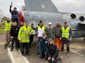 Volunteers Chris Johnson, Josh Mortimer (with Champagne bottle) Dave Smith, Andy 'Monty' Burden, Charles Ross (Lightning Association Chairman), Jolyon Andrew Barfield, Jon Dean, Steve Baker, Will Grant Giles, Graham Harness. Front Row: Cody Giles and Molly Grant Giles.
