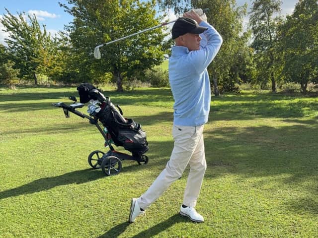 Getting in the swing of things for his big charity challenge is 53-year-old golfer David Tuscarny.