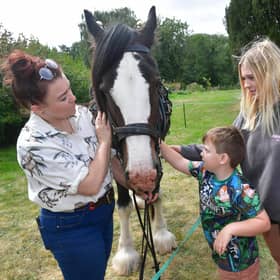 Eve Miller of Horncastle with her horse Bomber, William McArdell 6 and Emily McArdell 14 of Horncastle at last year's horse fair. Photo: David Dawson