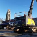 The demolition crane getting to work on the old B&M/Dunelm building in Boston.