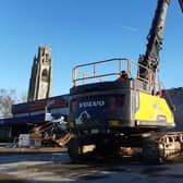 The demolition crane getting to work on the old B&M/Dunelm building in Boston.