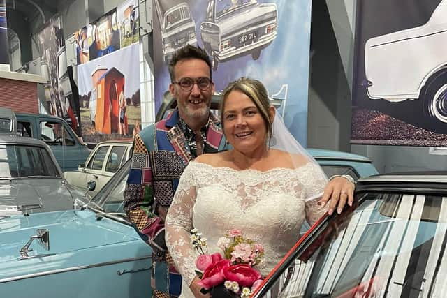 Sarah and Owen made the Derbyshire car museum the focal point of their wedding day for all their guests.